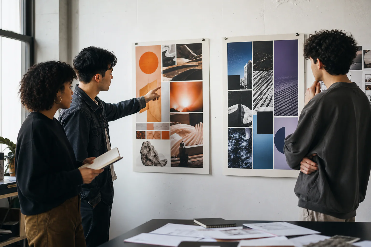 College creative team comparing two campaign concepts